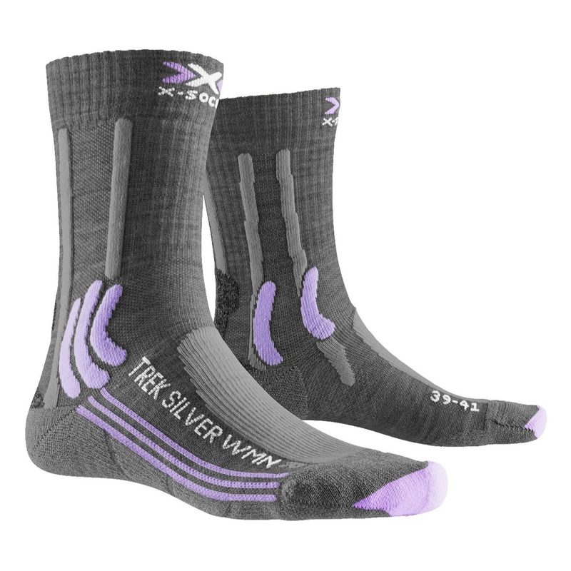 Термоноски женские X-Socks Trek Silver 4.0, цвет: Grey Melange/Bright Lavender