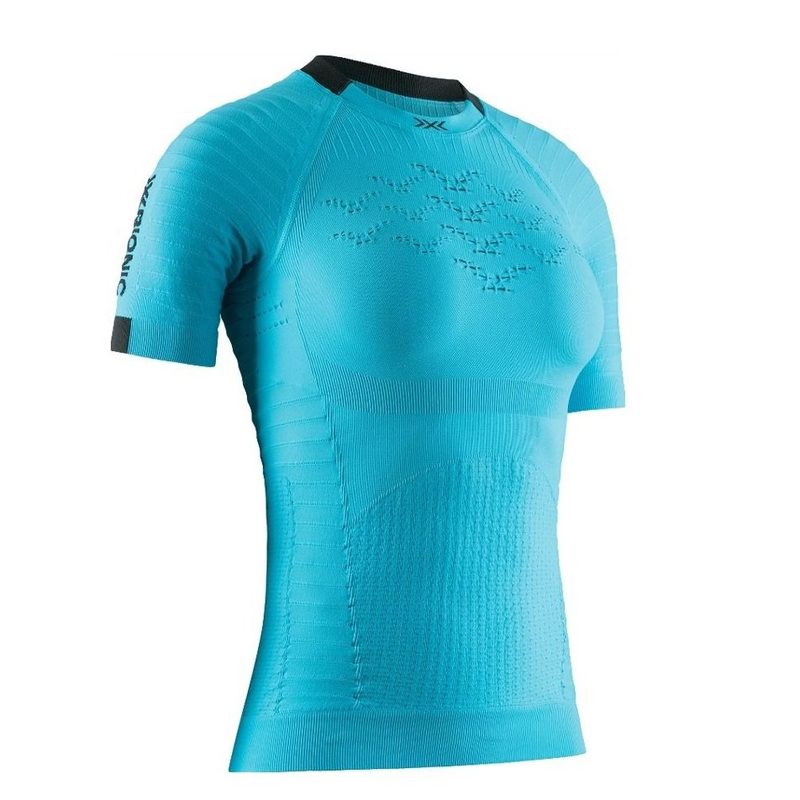 Термофутболка женская X-Bionic Effektor 4D Run Shirt Sh Sl, цвет: Effektor Turquoise/Opal Black