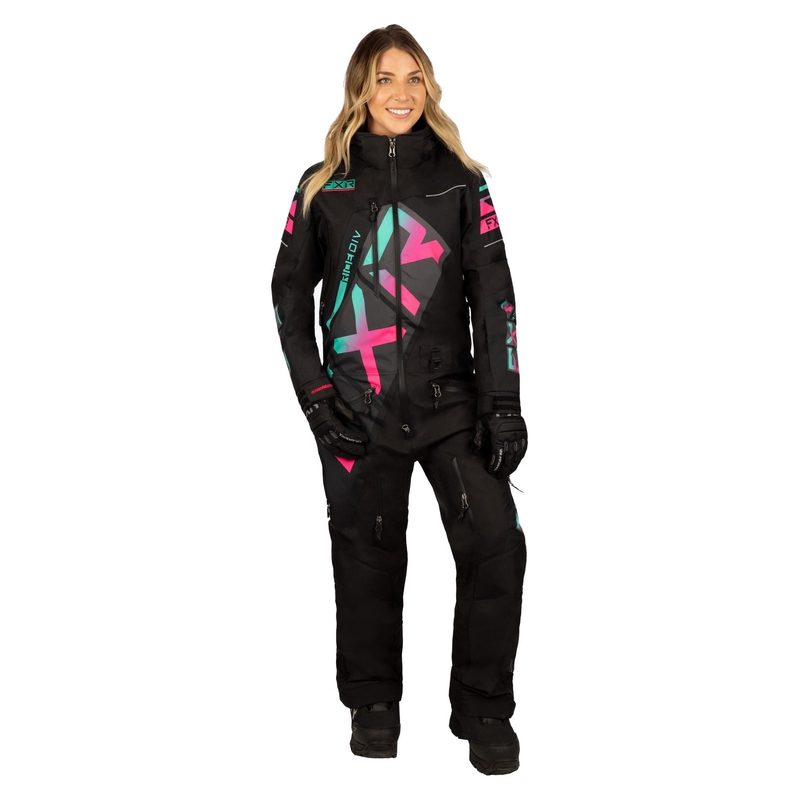 Комбинезон женский утепленный FXR CX F.A.S.T., цвет: Black/Mid Grey Heather/Mint Fade